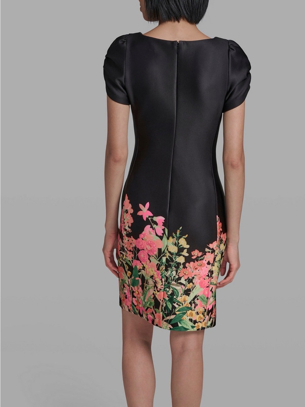 Women's Short-Sleeve Floral Border Hem Sheath Dress - Picture 2 of 3